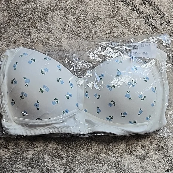 Daisy Floral Strapless Bra - Cream and Blue - Picture 1 of 5